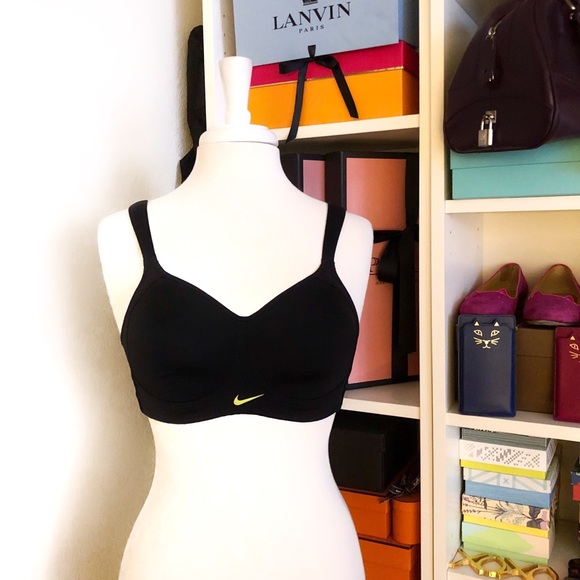 Nike Dri Hit Women’s Pro Sports Bra Black & Neon - Picture 1 of 7